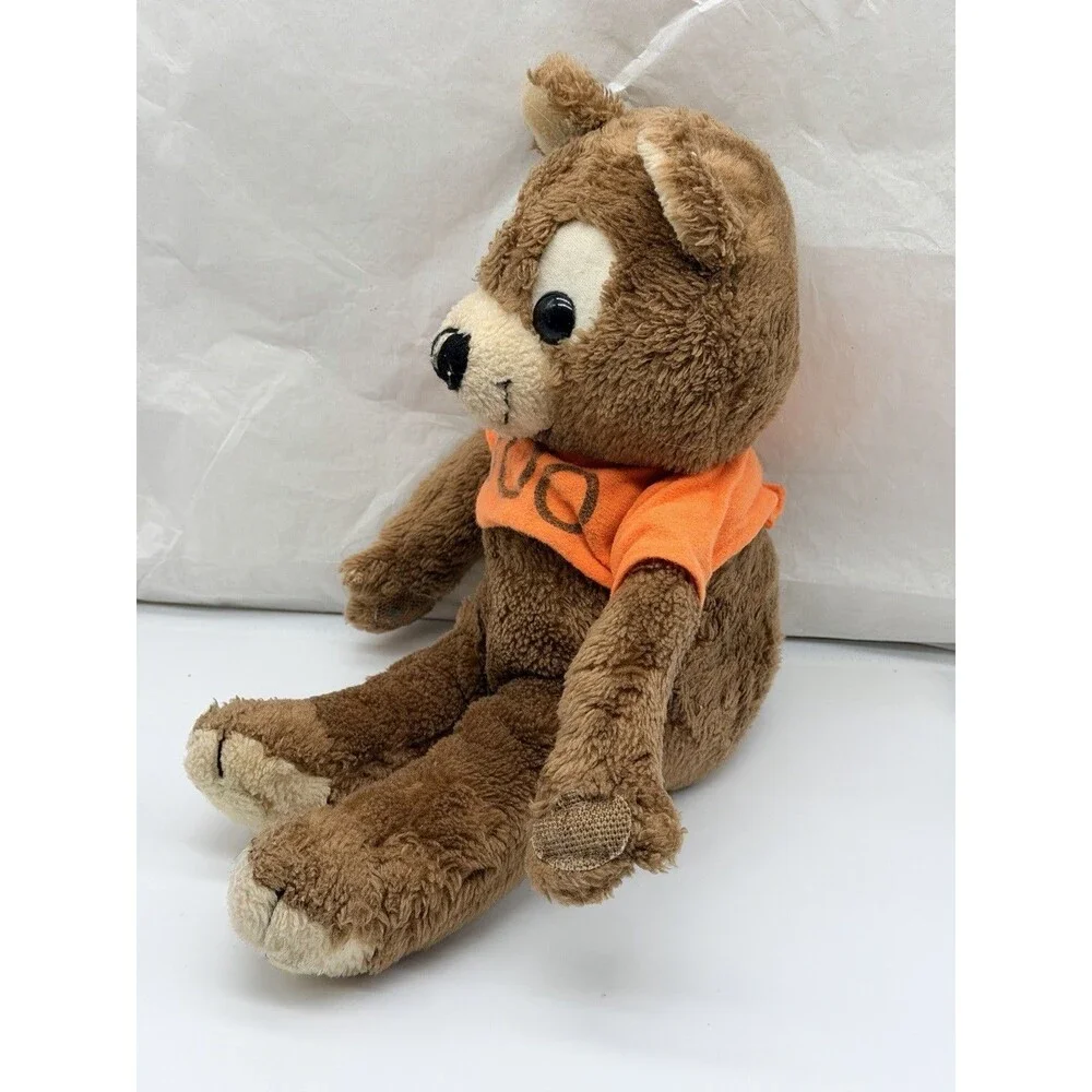 RARE 1980 Dakin Peek A BOO Bear In Orange Shirt 15” Brown Stuffed Animal Toy